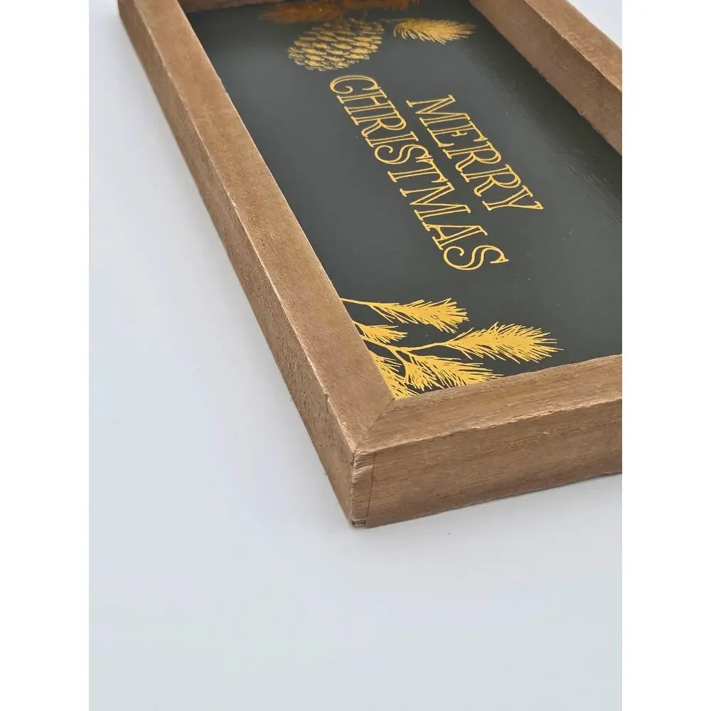 Upcycled Green Christmas Wall Art – Gold Tree, Floral Border (Ready to Hang)